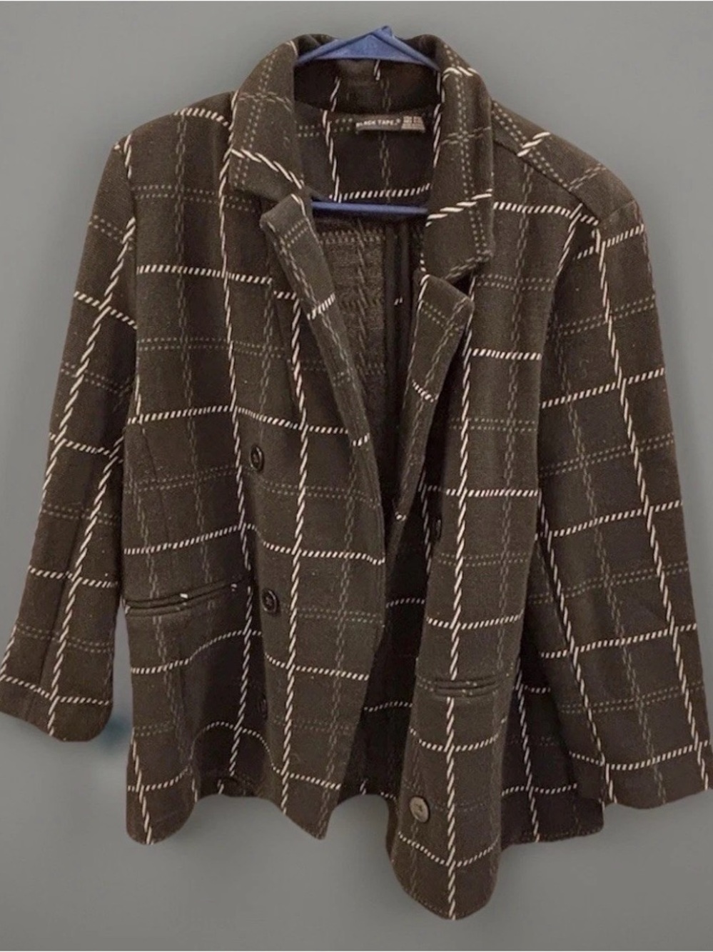 Women's Plaid Button-Front Blazer Jacket in Black- Black Tape